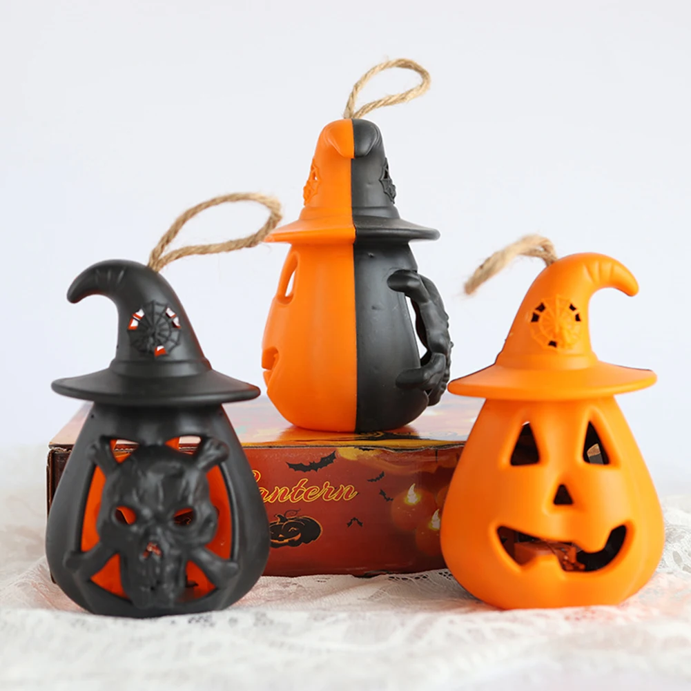 12pcs Resin Halloween Pumpkin and Skull 2in1 Mini Hanging Lantern Horror Decor Skull Candle Lamp Living Room Festival Decoration