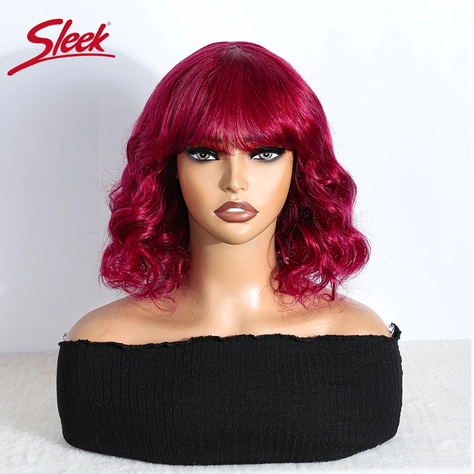 

Brazilian Body Wave Burgundy Red 118# Human Hair Bob Wigs With Bang Sleek Nature Remy Wavy Bob Wigs Blond 33# P4/27 Hair Wigs