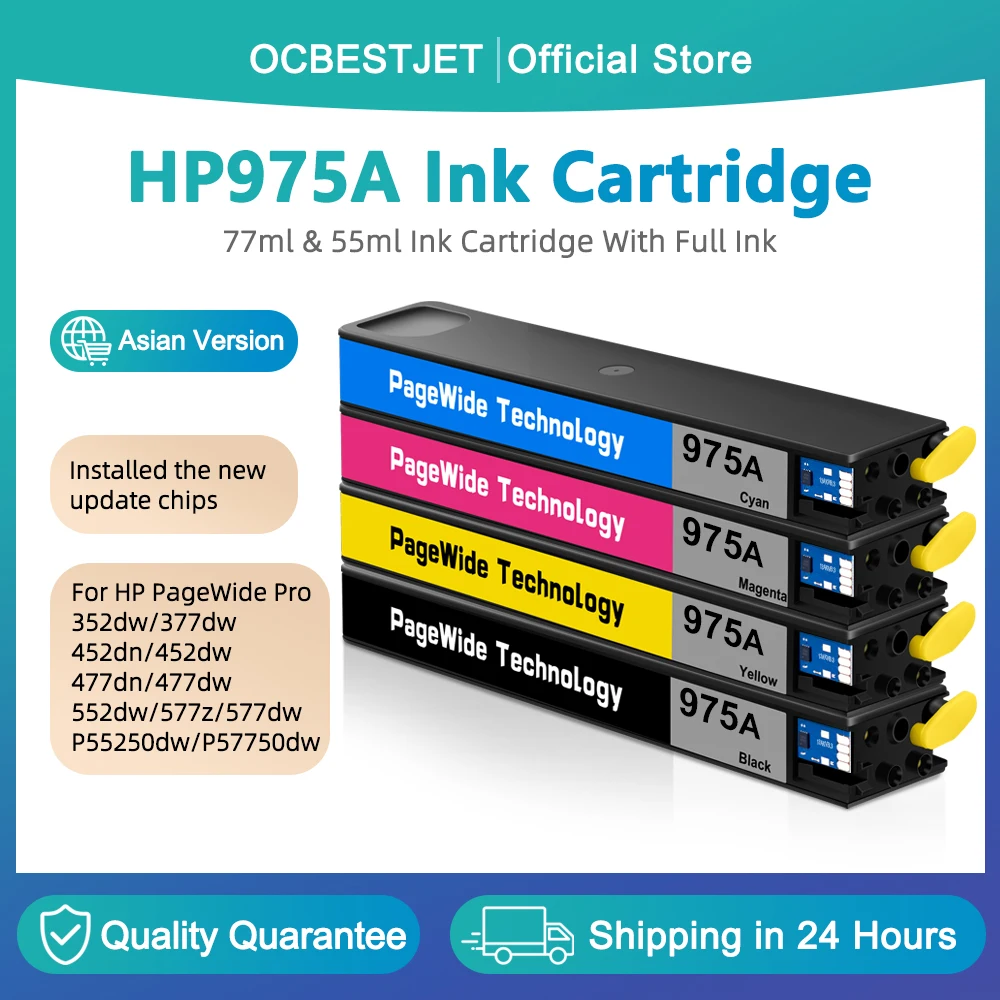 

For HP 975A Full Ink Cartridges For HP PageWide Pro 352dw/377dw/452dn/452dw/477dn/477dw/552dw/577z/577dw/P55250dw/P57750dw