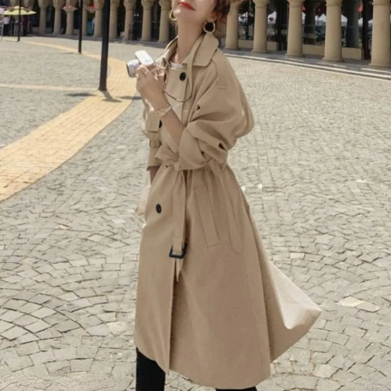 

2023 New Windbreaker Coat Women Spring Autumn Mid Length Loose Fit Over Knee Temperament High Quality Versatile Popular Coat