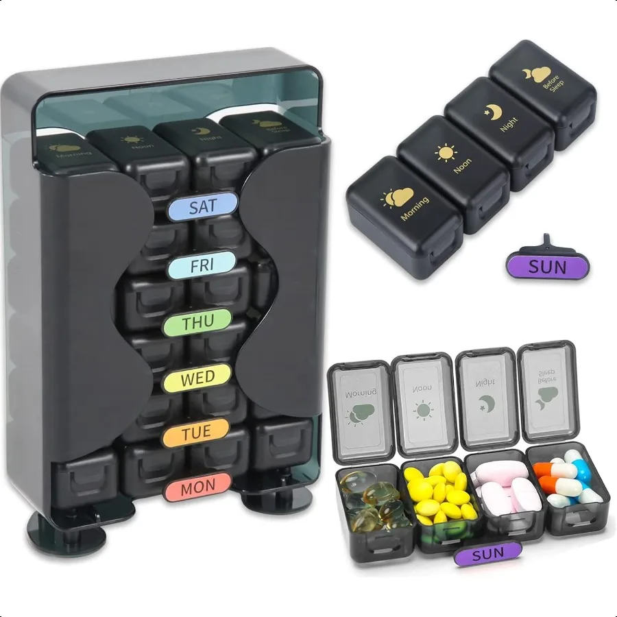

Weekly Pill Organizer 7 Day 4 Times a Day Large Pill Box Organizer with Draweed Daily Pill Organizer to Hold Medicine Medicatio