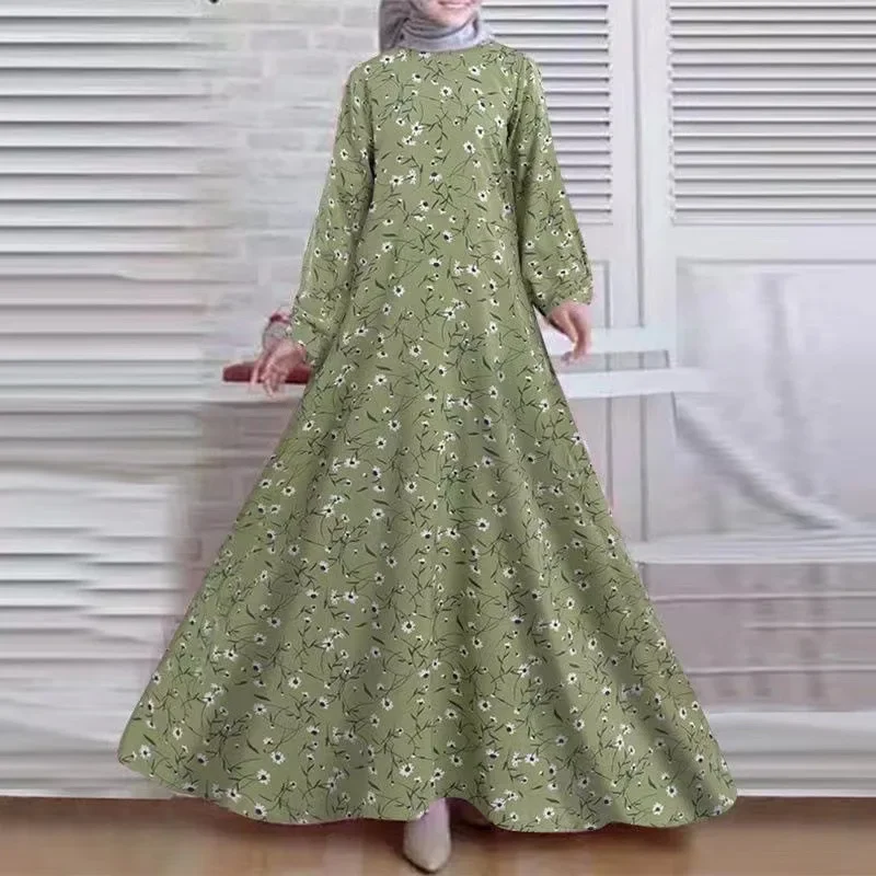 Abito musulmano da donna Turchia Manica lunga Abaya floreale di grandi dimensioni per donna O-Collo Maxi abito Abiti vintage da festa di moda primaverile