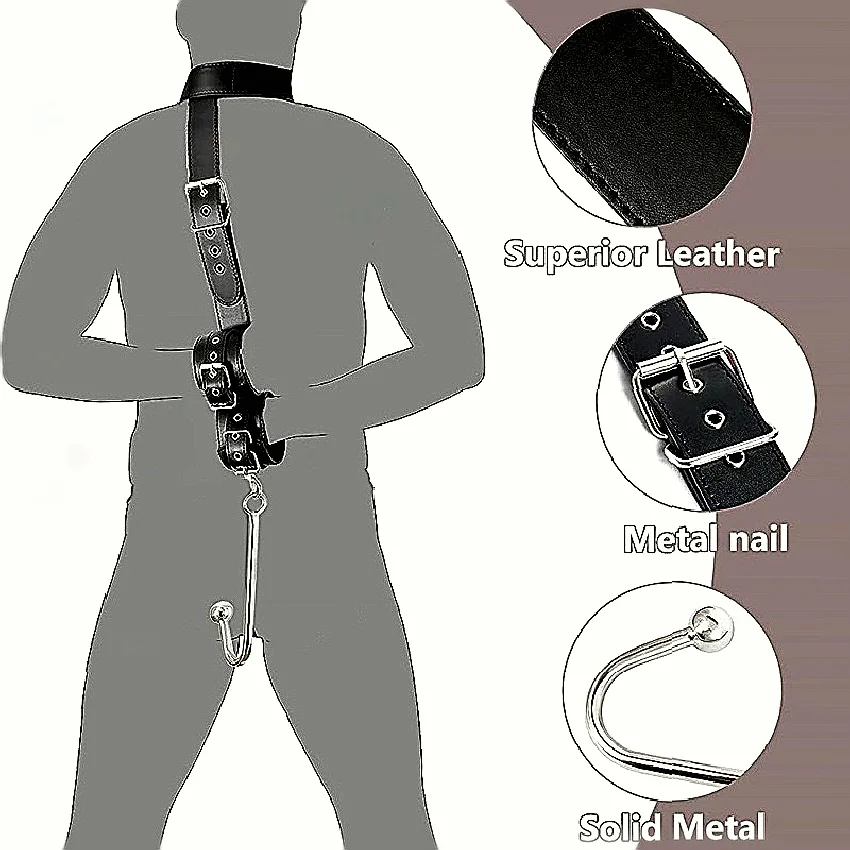 Anal Hook With Backhand Buttonhole Design Combines Metal Rear Plug With Bondage Tail And Handcuffs Mouth Gag For BDSM Play