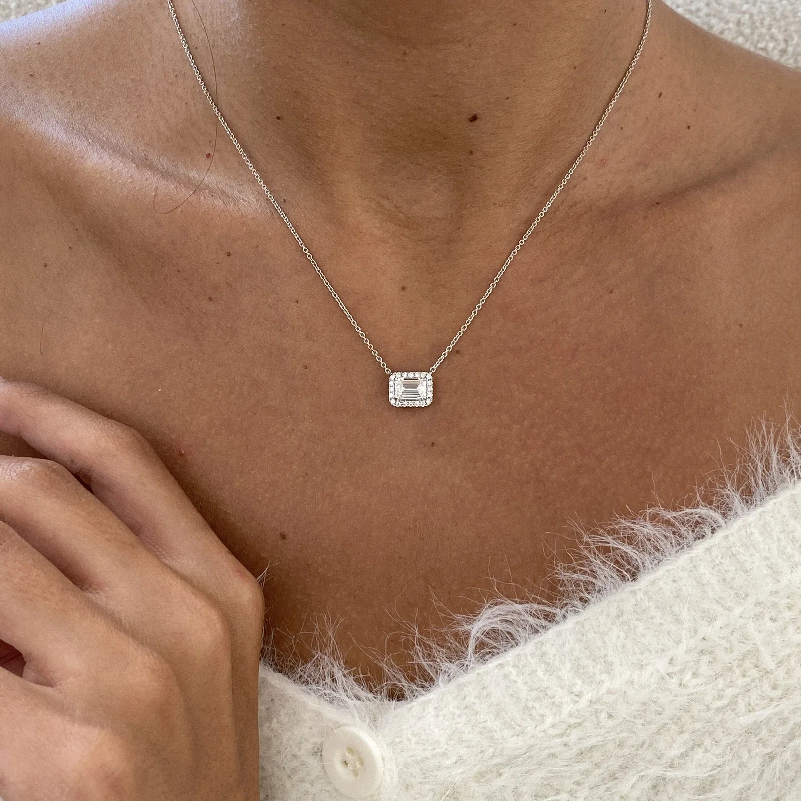 الزمرد والمختبر المستديرة نمت الماس سلسلة قلادة 1CT الحجر الرئيسي DEF VS-VVS البلاتين 950 قلادة الماس لسيدة IGI Certiifcat #4