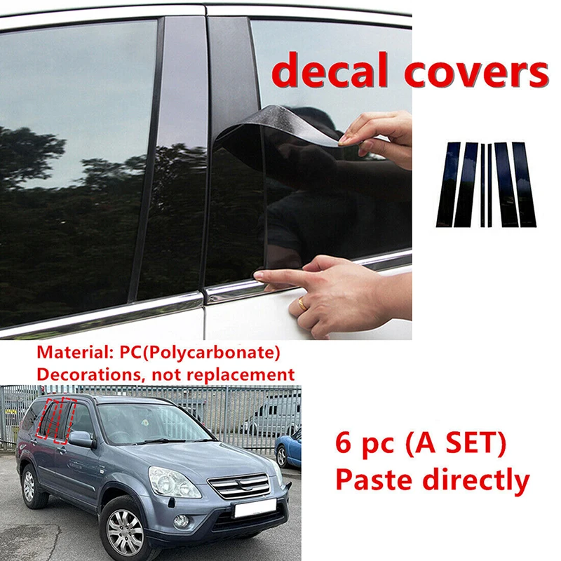 6pcs Car Black Pillar Posts Decal Cover for Honda CR-V 2002 2003 2004 2005 2006 Window Trim Stickers Decoration Accessories