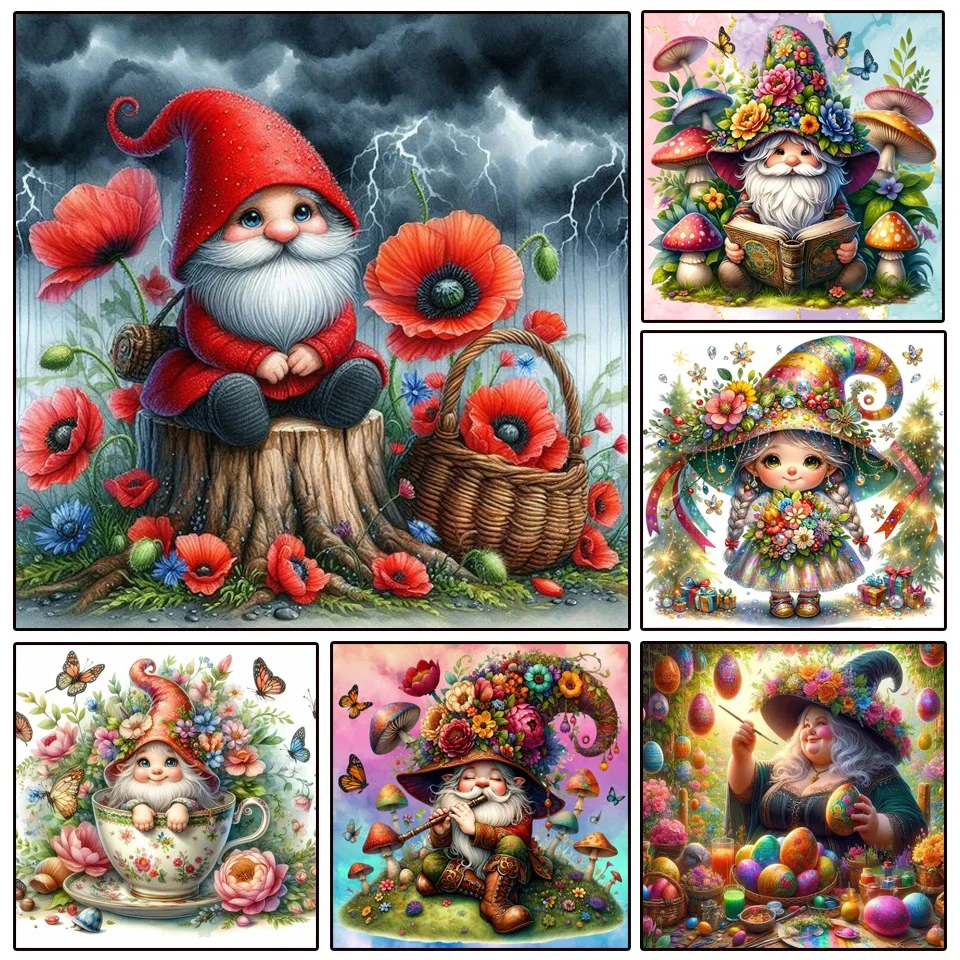 Santa Claus 5D DIY Diamond Painting Cartoon Dwarf Witch Diamond Mosaic Rhinestone Diamond Art Cross Stitch Kit Embroidery