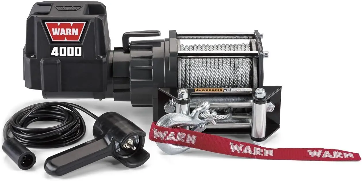 WARN 94000 4000 DC Series 12V Electric Winch with Steel Cable Rope: 7/32