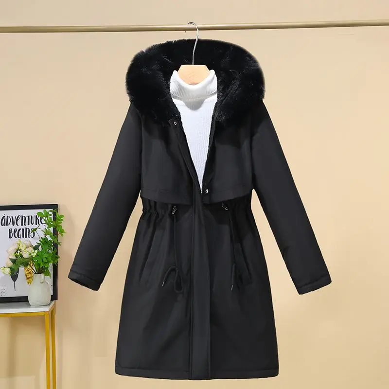 New Women Parka Clothes Long Coat Wool Liner Hooded Jacket Fur Collar Thick Warm Snow Wear Padded Parka 6XL Winter Jacket