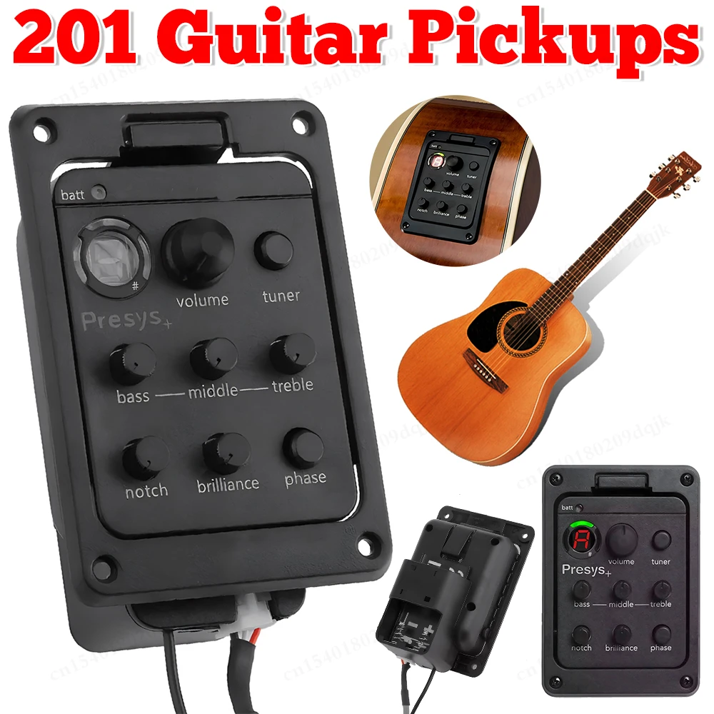 

201 классический эквалайзер для акустической гитары, пьезо-звукосниматель, встроенный предусилитель, тюнер эквалайзера, предусилитель для акустической гитары для Fishman Presys +