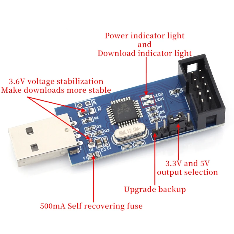 USBASP USBISP AVR Programmer USB ATMEGA8 ATMEGA128 ATtiny/CAN/PWM 10Pin Wire Module DIY + 10Pin To 6 Pin Adapter Board