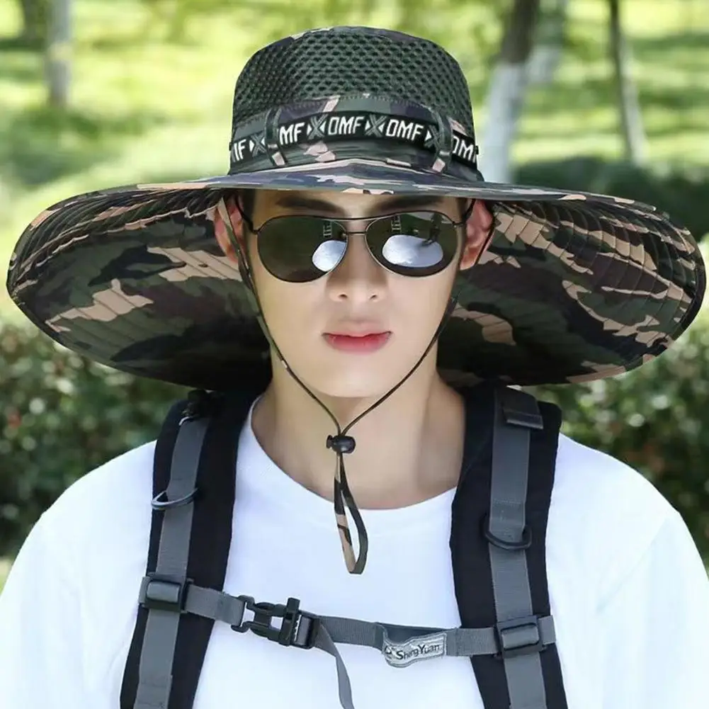 남녀공용 자외선 차단 통기성 메쉬 캡, 대형 챙 폴리에스터 태양 모자, 접이식 야외 낚시 하이킹 비치 캡, 15cm 