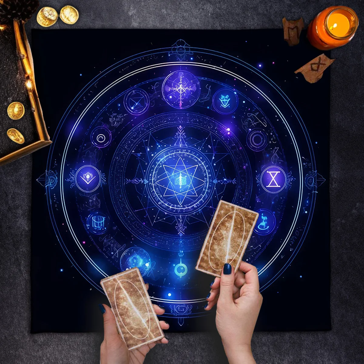 50/75/110/137cm Divination Tarot Tablecloth Cosmic Star Astrology Decorated Altar Cloth Rune Oracle Board Game Polyester Mat