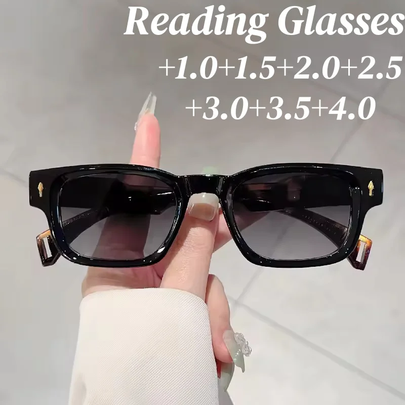 

Korean Fashion Large Square Frame Reading Glasses Women Men Luxury Designer High Quality Far Sight Sunglasses Diopter To +4.0