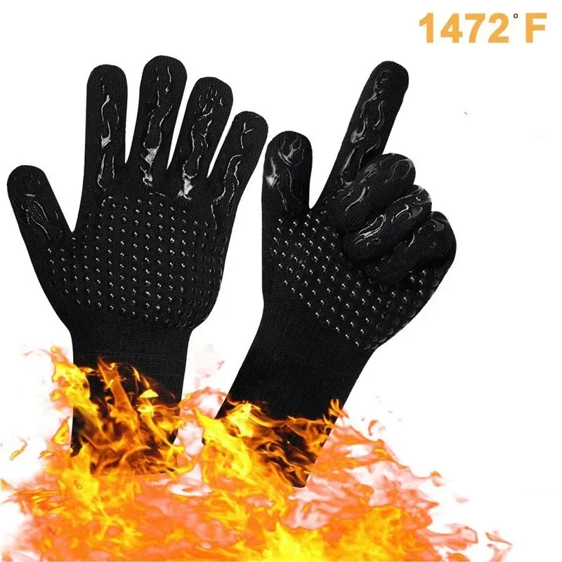 BBQ Oven Gloves High Temperature Resistance Barbecue Mitts 800 Degrees Fireproof Anti Heat Insulation Microwave Glove for Baking