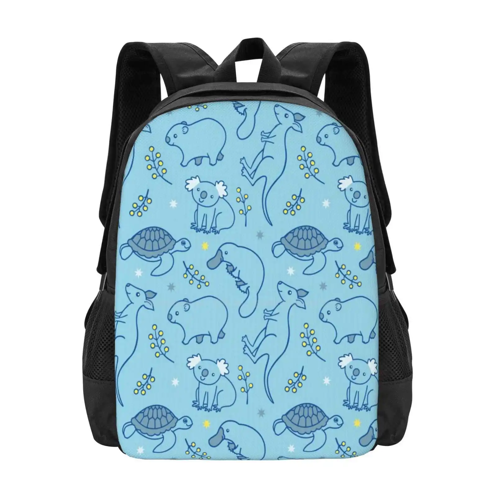 Adorable Aussie Critters-Australian Animals Pattern Design Bagpack School Bags Wombat Kangaroo Turtle Koala Australian Golden