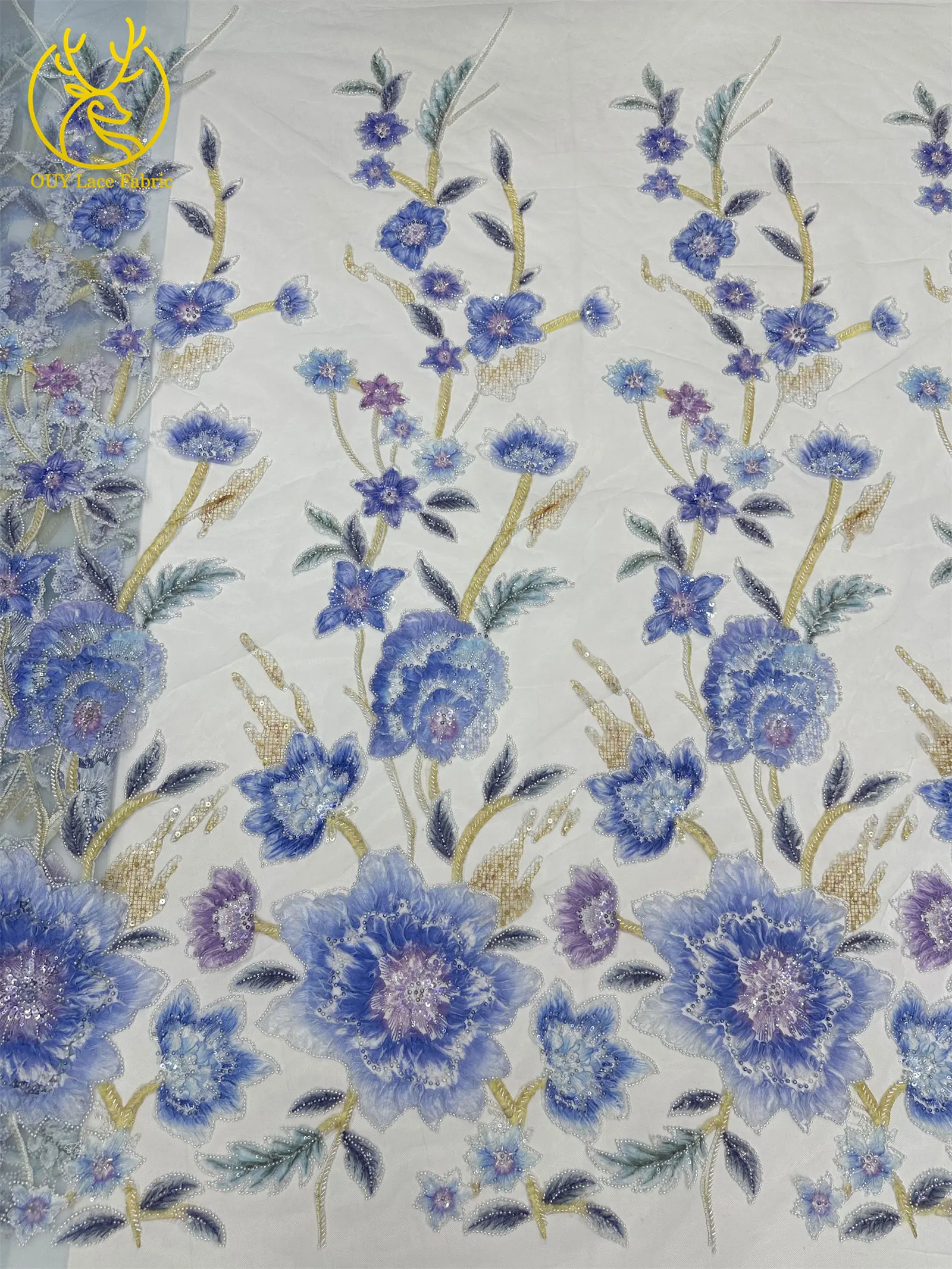 Neuer Stil 3D Blumen-Pailletten-Perlen-Spitzenstoff 2026 Afrikanischer Spitzenstoff Französische Netz-Pailletten-Spitze für Hochzeitskleider zum Nähen – Detail 9