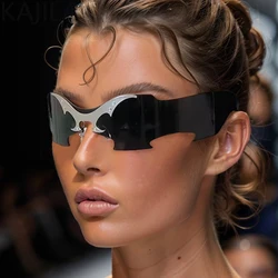 Y2K Punk Rimless One-Piece Mask Sunglasses Women Men 2026 Luxury Brand Small Frame Steampunk Wrap Around Shield Eyewear Shades