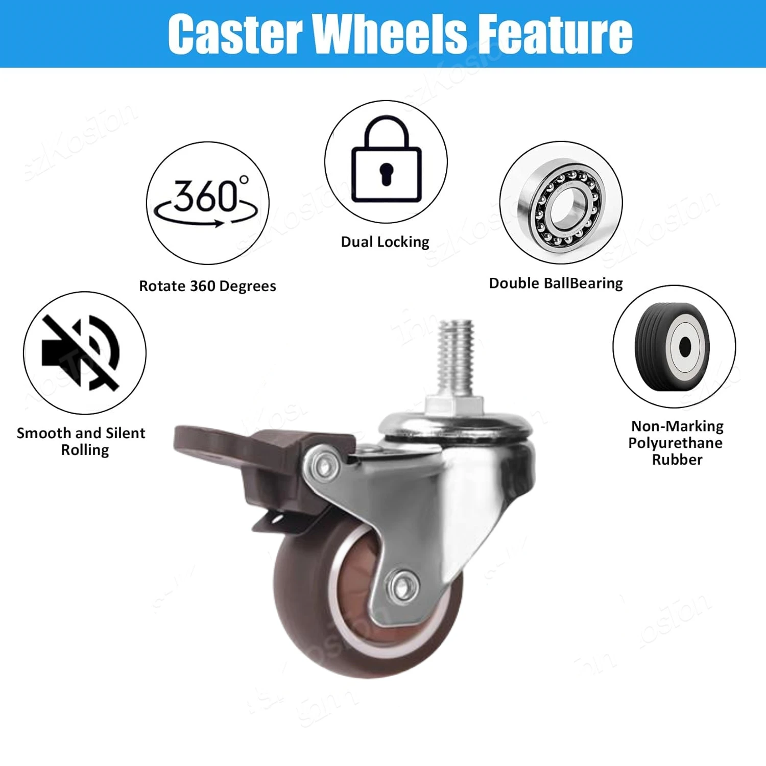4 Pcs/lot 1 inch Stem Caster Wheels Furniture Castor Wheels TPR Screw Rod Wheels 360° Swivel Cart Wheels for Carts Furniture