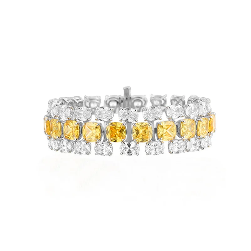 Designer Collection Style Chain Bracelet Women Lady Row Inlay Yellow Cubic Zircon Plated Gold Color Dinner Party Bangle