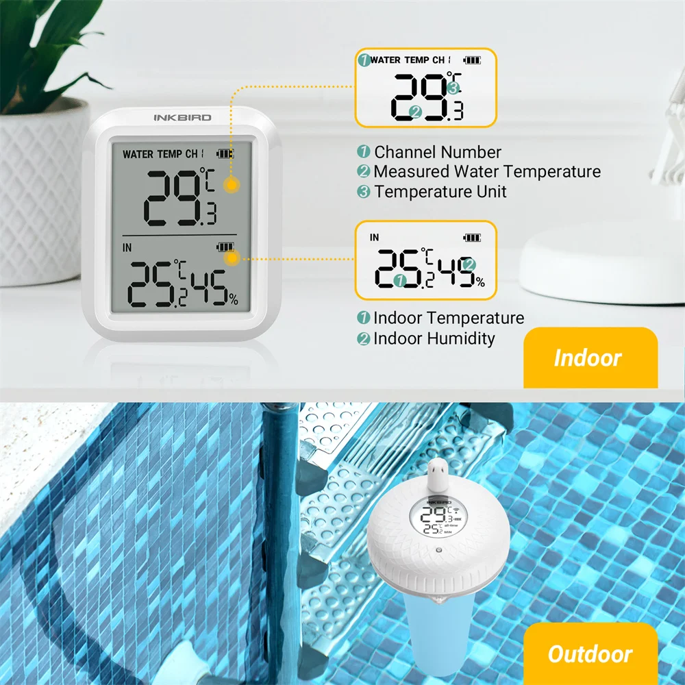 INKBIRD 2 Types of Wireless/Bluetooth Swimming Pool Floating Thermometer Digital Outdoor Accurate Temperature LCD Display