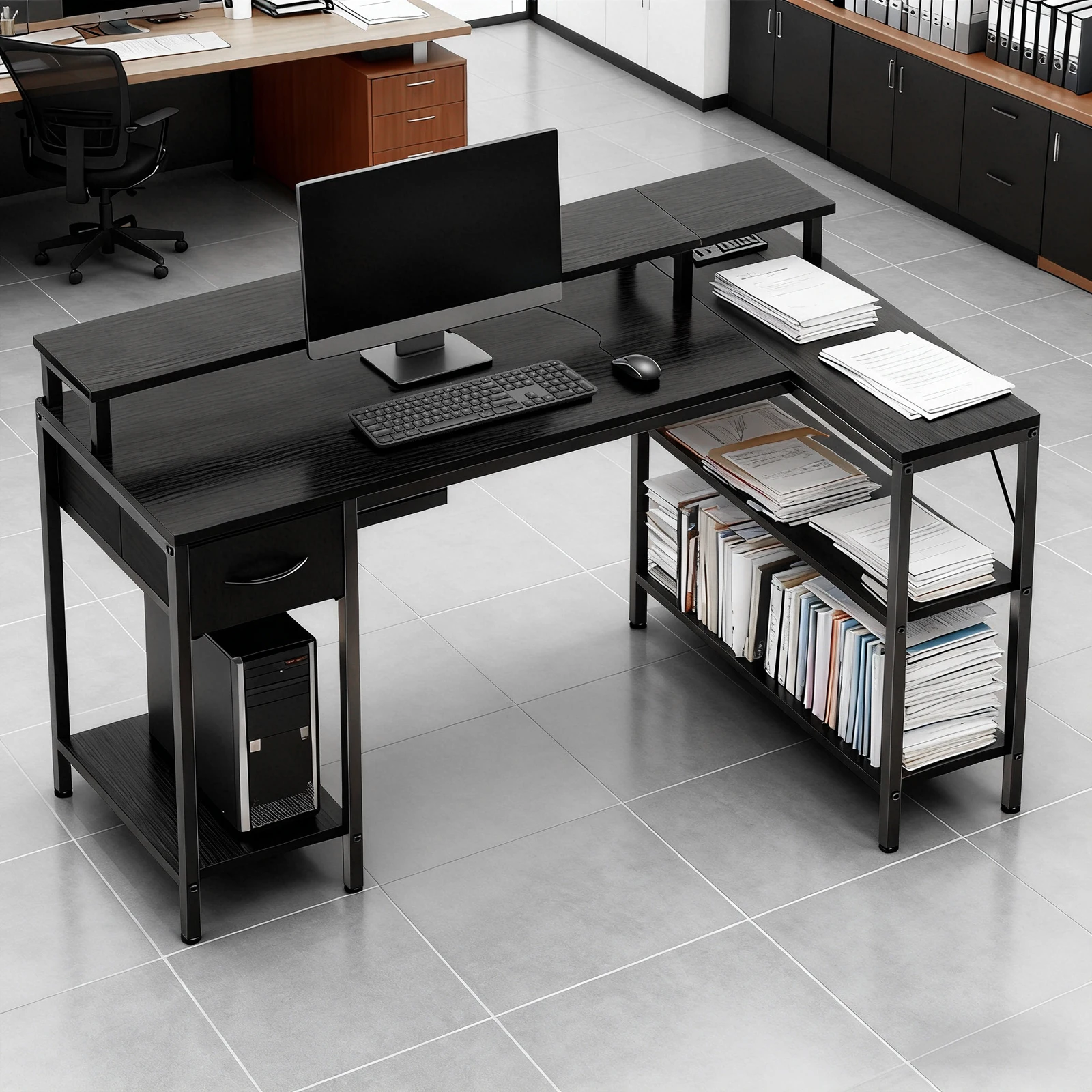 JHK L Shaped Gaming Desk with USB Charging Ports & LED Lights Reversible Desks Computer Gamer Table for Home Office Small Space