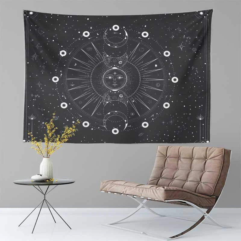 VIKAMA Vintage Boho Moon Phase Tapestry Polyester Wall Hanging Retro Celestial Starry Sky Tapestry for Dorm Room Decoration