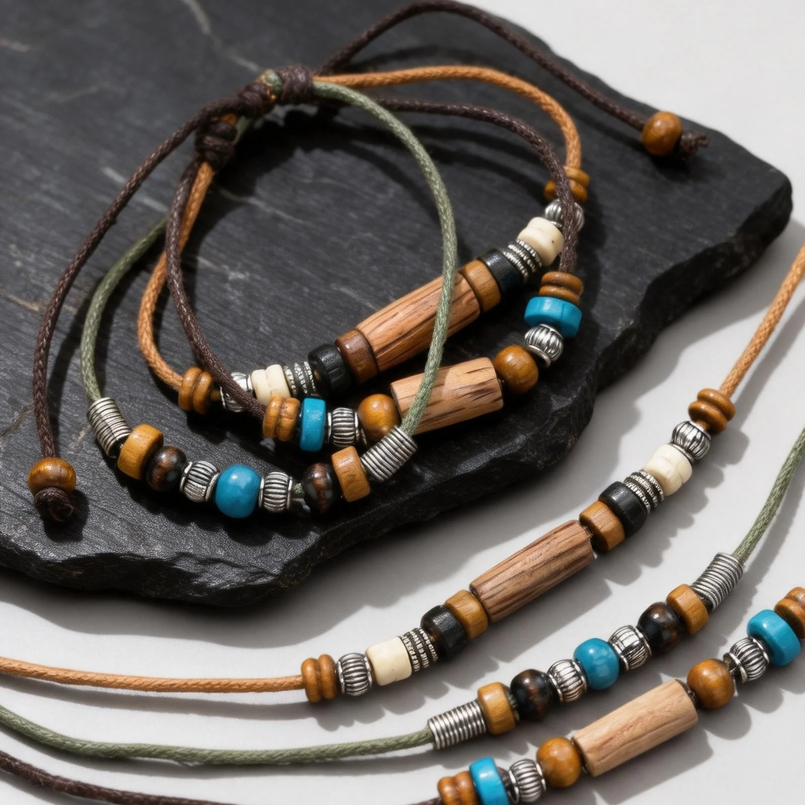 Vintage Wood Beads Leather Necklace for Men,2pcs/Set Multi-layer  Weave Collar Bracelet Jewelry Set Gift - view 6