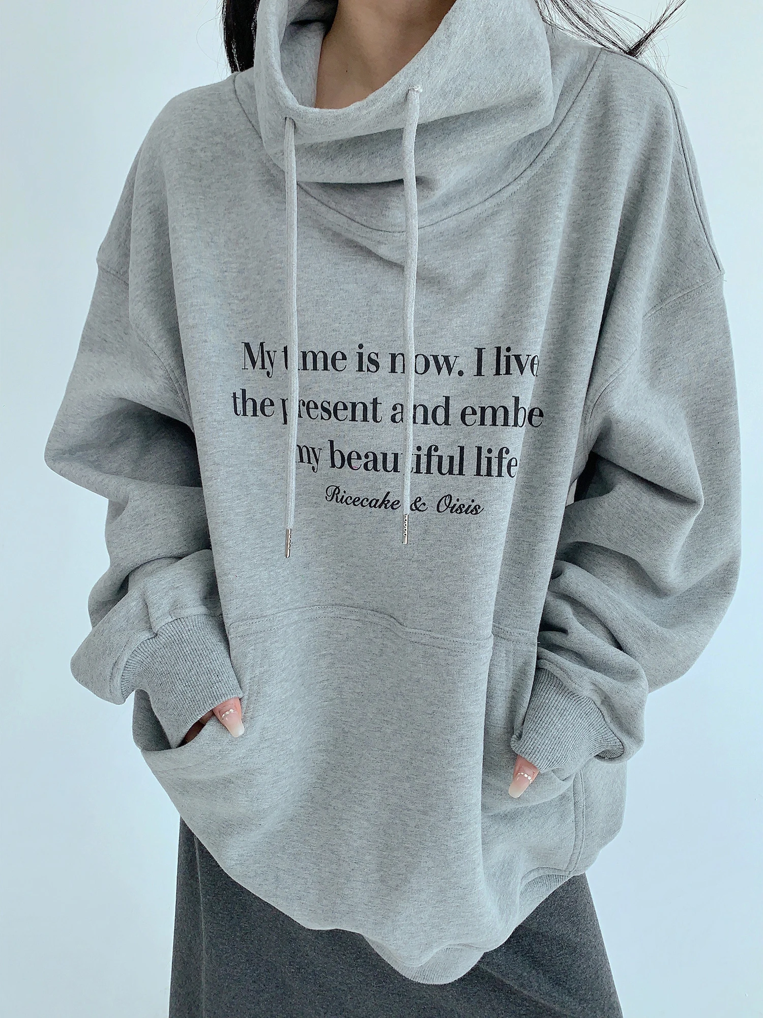 

Женская толстовка Oisis свободного кроя с высоким воротником, утепленная, зимняя, повседневная, уличная, хлопковая, с длинными рукавами, с принтом