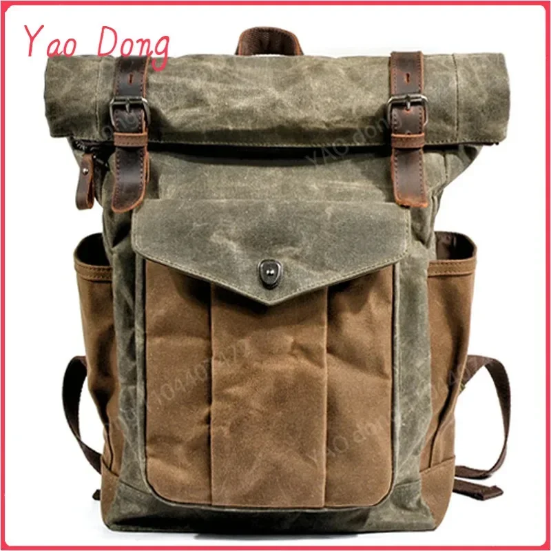 Yao Dong Luxury Vintage Canvas Backpacks for Men Oil Wax Canvas Leather Travel Backpack Large Waterproof Daypacks Retro Bagpack