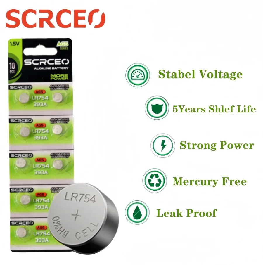 NEW10-50PCS 1.55V AG5 LR754 Baterie guzikowe SR754 193 393 Bateria alkaliczna z okrągłymi ogniwami L754 SR754SW LR48 do zegarków i zabawek