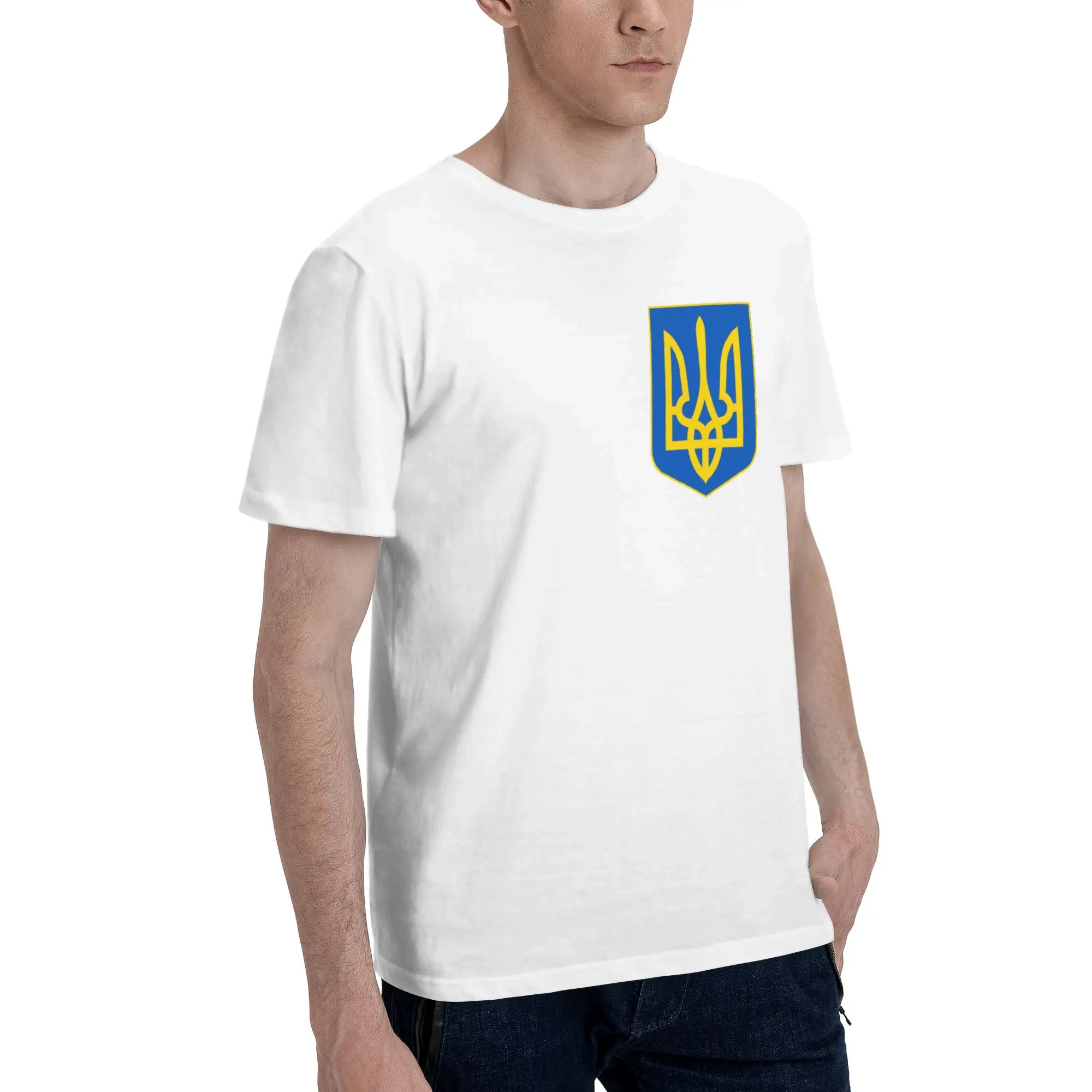 Men Ukraine Coat of Arms T Shirts  Cotton Tops Leisure Short Sleeve Round Collar Tee Shirt Unique T-Shirt