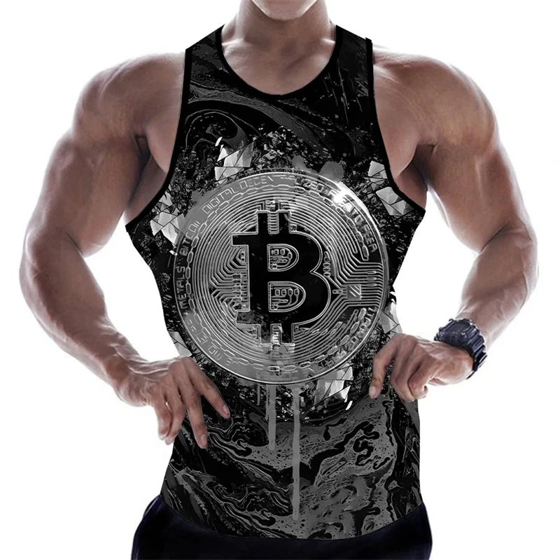 Man Tank Tops 3D Bitcoin Printing Vest Summer Fashion And Leisure O Neck Male Clothing Bodybuilding Singlets Fitness Vest 2025