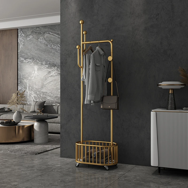 

Floor-to-ceiling hanger Bedroom removable with wheels Household simple coat rack Indoor storage hanger Drying clothes rack