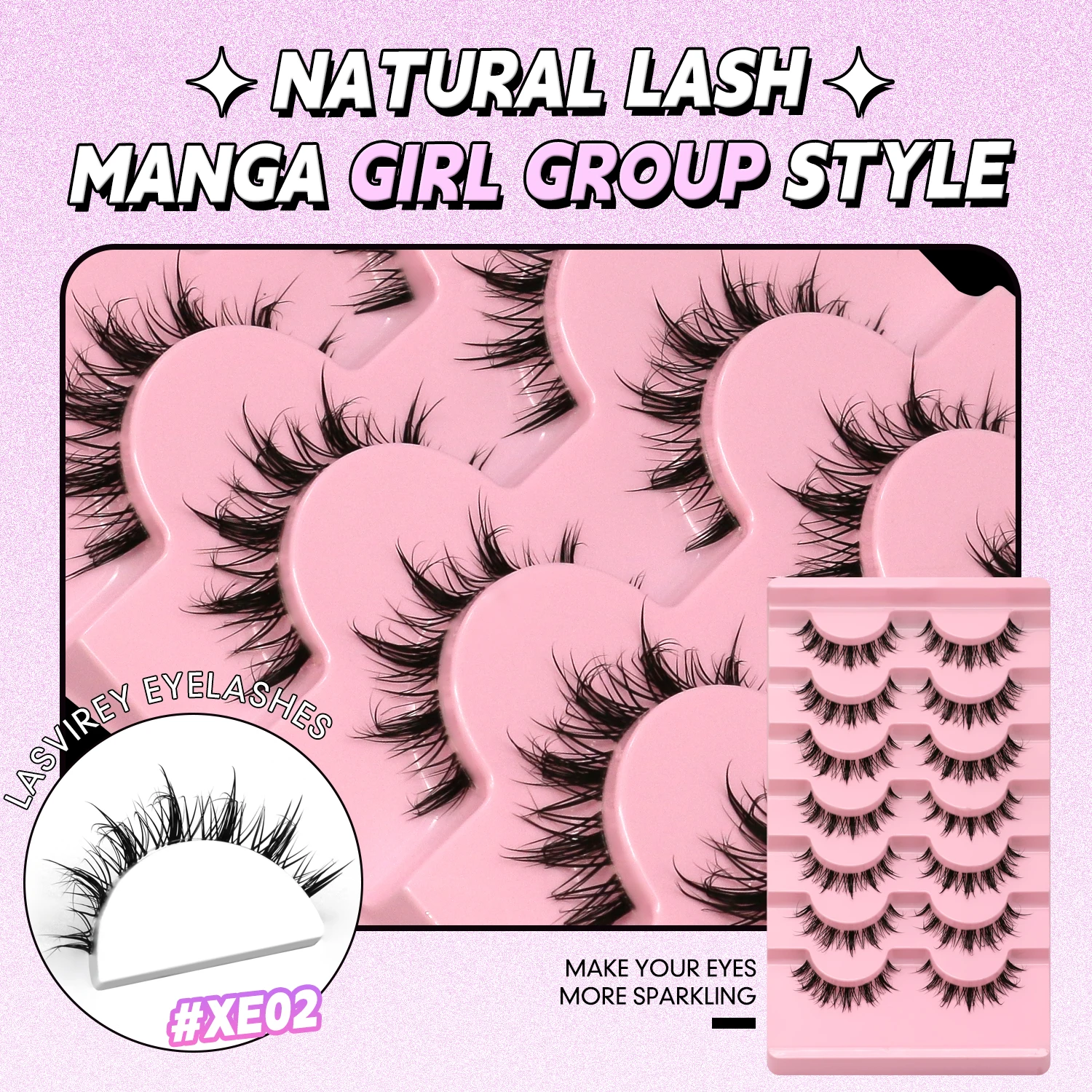 Lasvirey Pestanas olho de gato, curvatura natural, pestanas manga, novas pestanas postiças molhadas, pestanas postiças de vison falso 3D macio, extensão de maquilhagem