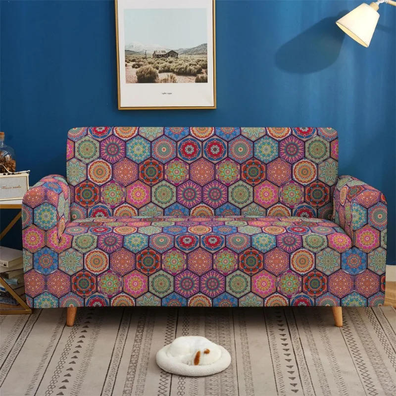 Elastic Sofa Cover for Living Room Stretch Mandala Printed Couch Cover Bohemian Non-Slip Sofa Slipcover Protector 1/2/3/4 Seater