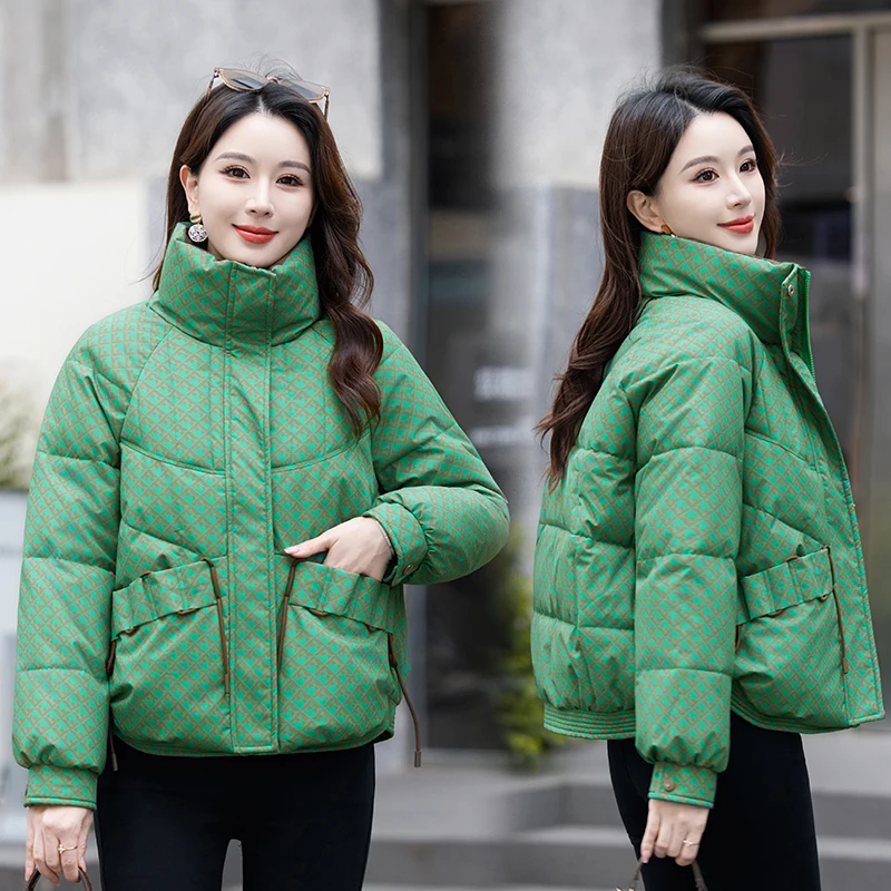 

Winter Thiened Cotton Jaet Women's ort Sle Stand Collar Loose Fit Faionable And Sli Small Size Friendly Coat