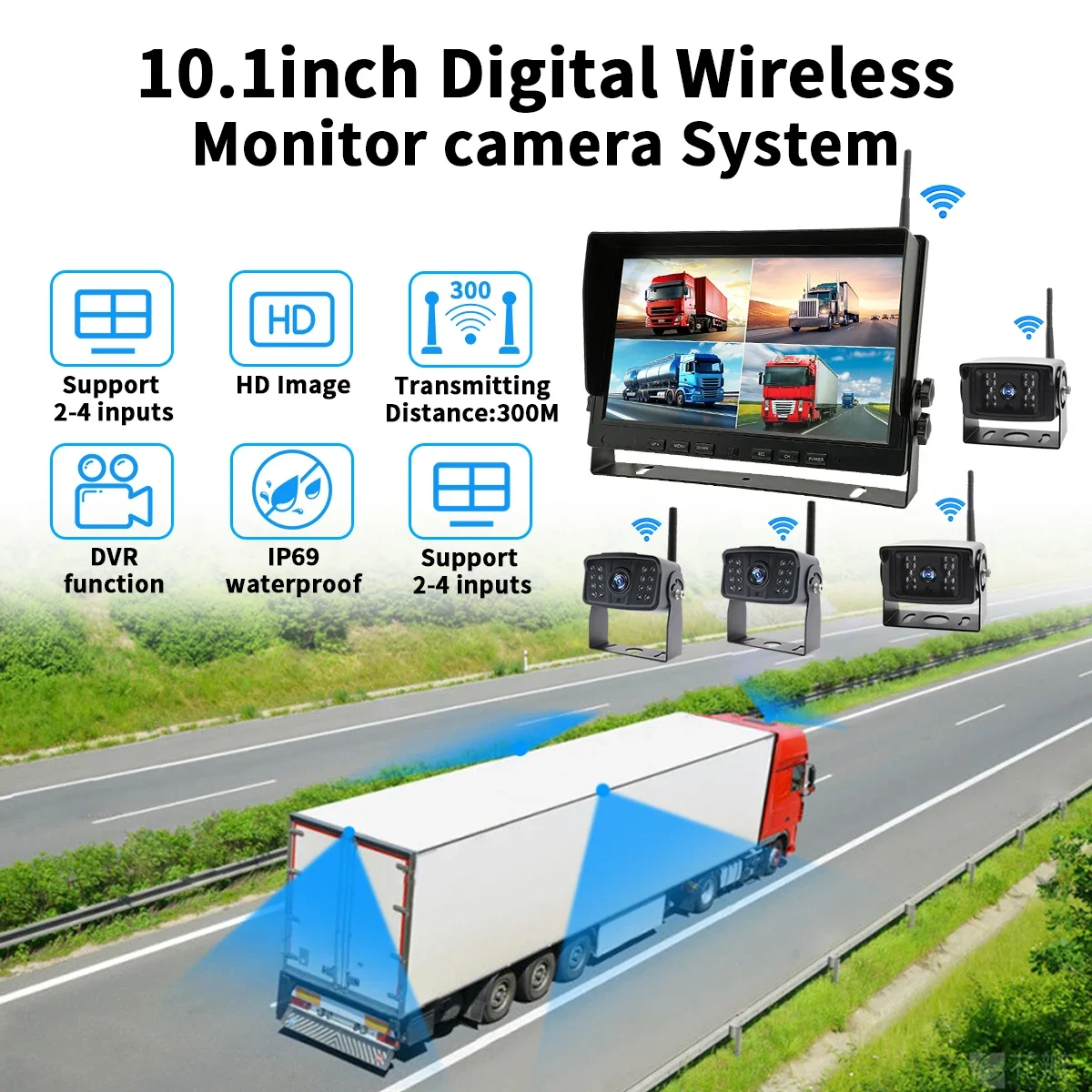 10.1" car reversing aid AHD Wireless Truck DVR Night Vision Reverse Backup Recorder Wifi  For Bus Car display