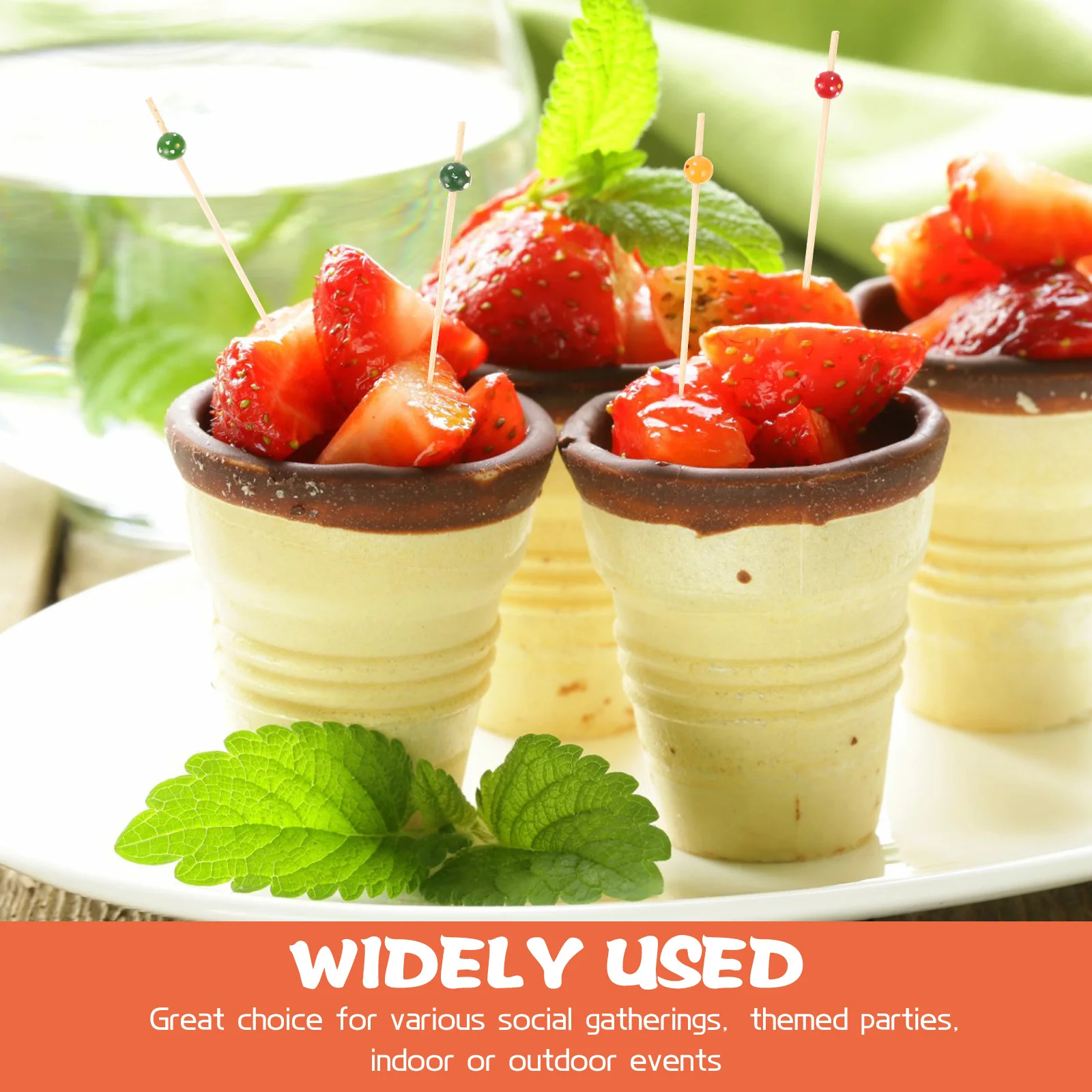 

100Pcs Party Fruit Picks Reusable Style Bamboo Cocktail Sticks for Appetizers Desserts Kebabs Snacks Gathering Event Food