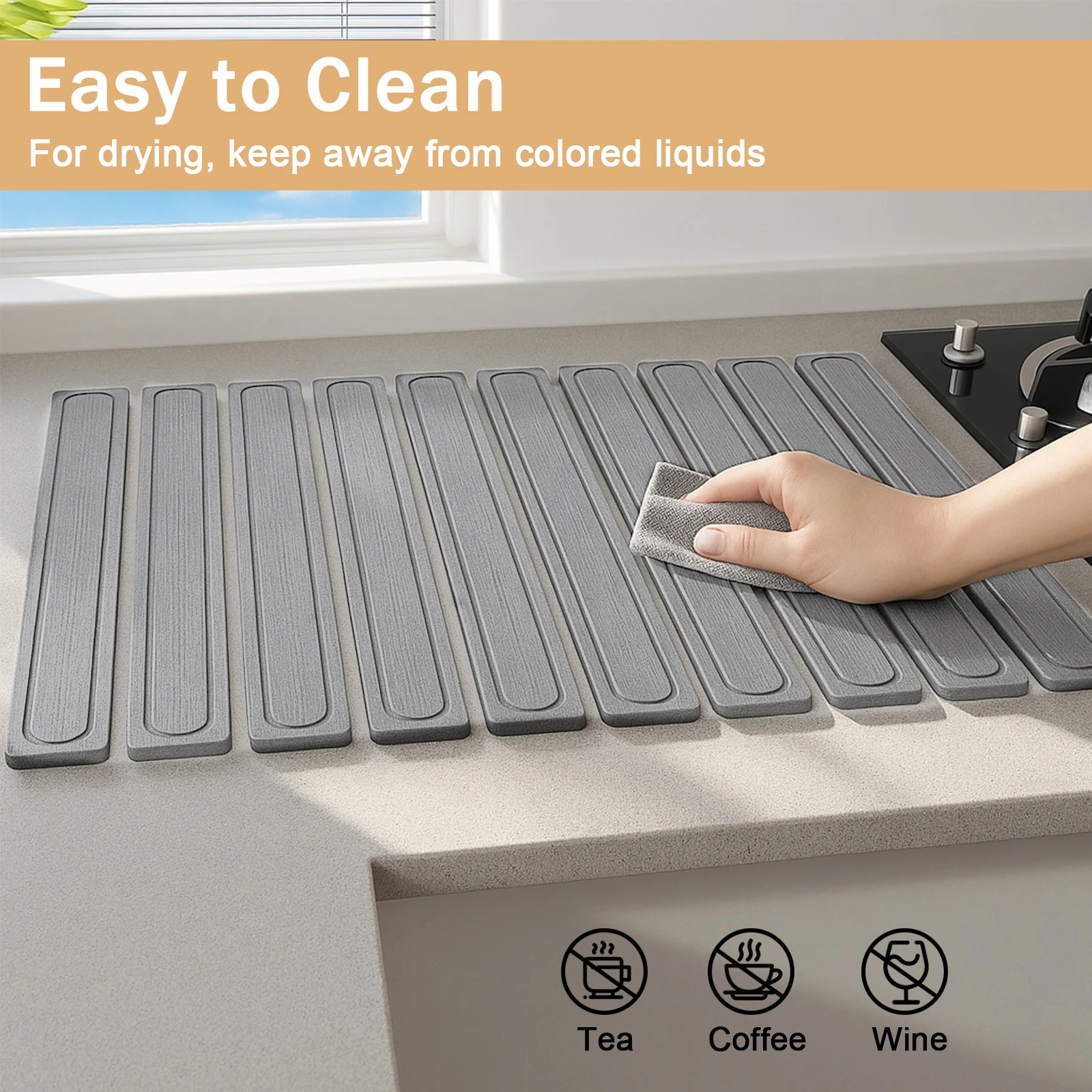 Kieselgur-Schalen-Trocknungsmatte für die Küchentheke, faltbare, umweltfreundliche, schnell trocknende, wasserabsorbierende Matte für Teller, Tassen – Detail 7