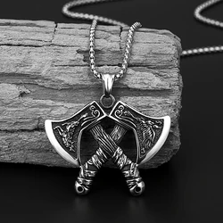 Male Vintage Viking Wolf Crow Axe Pendant Necklace Men Stainless Steel Fashion Hip Hop Necklace Euro American Punk chain Jewelry