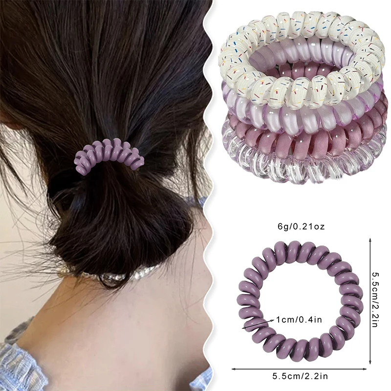 4pcs Women's Spiral Hair Ties Telephone Wire Cord Hair Ring Elastic Head Bands Rubber Band Scrunchies Headwear Hair Accessories