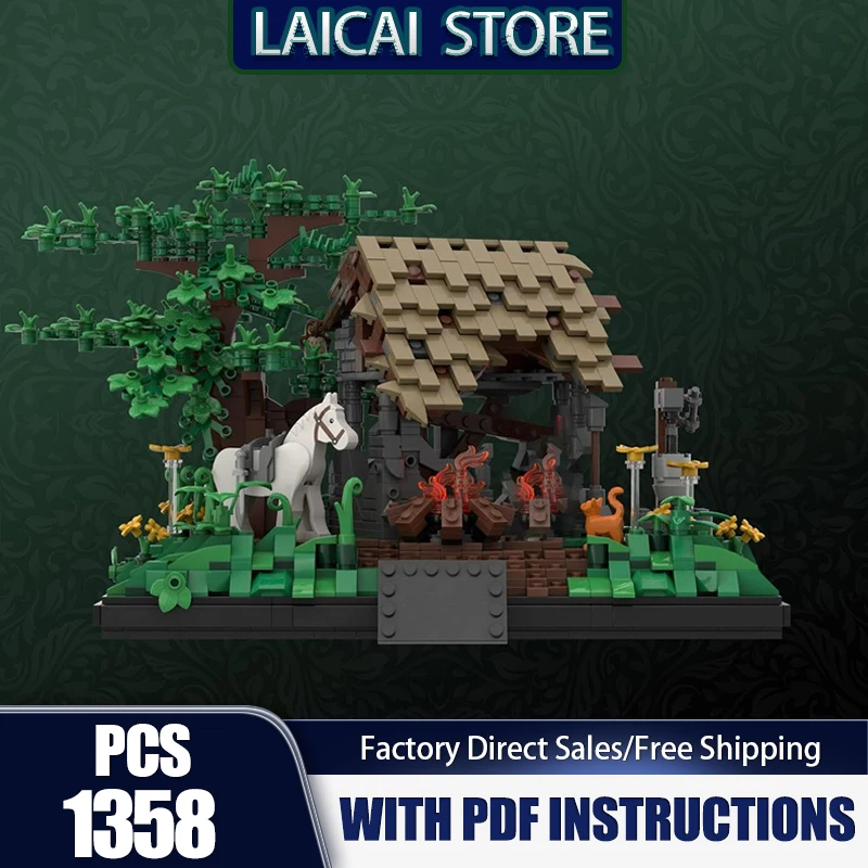 Castillo Medieval modelo Moc edificio BONFIRE & RUIN modelo tecnología regalo construcción escena famosa DIY montaje conjuntos de vacaciones Juguetes