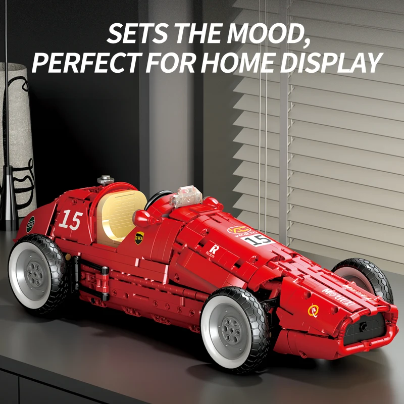 FR500 Retro fórmula coche de carreras bloques de construcción tecnología maquinaria MOC modelo de montaje de coche deportivo soporte para teléfono regalo creativo