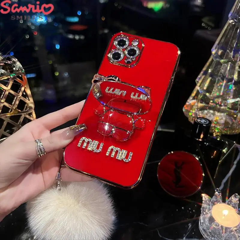 Hello Kitty Iphone14 Phone Case Cartoon Vanity Mirror Bracket for Iphone13 12 11 Pro Pius Xs Xr Max Anti-Drop Protective Cover