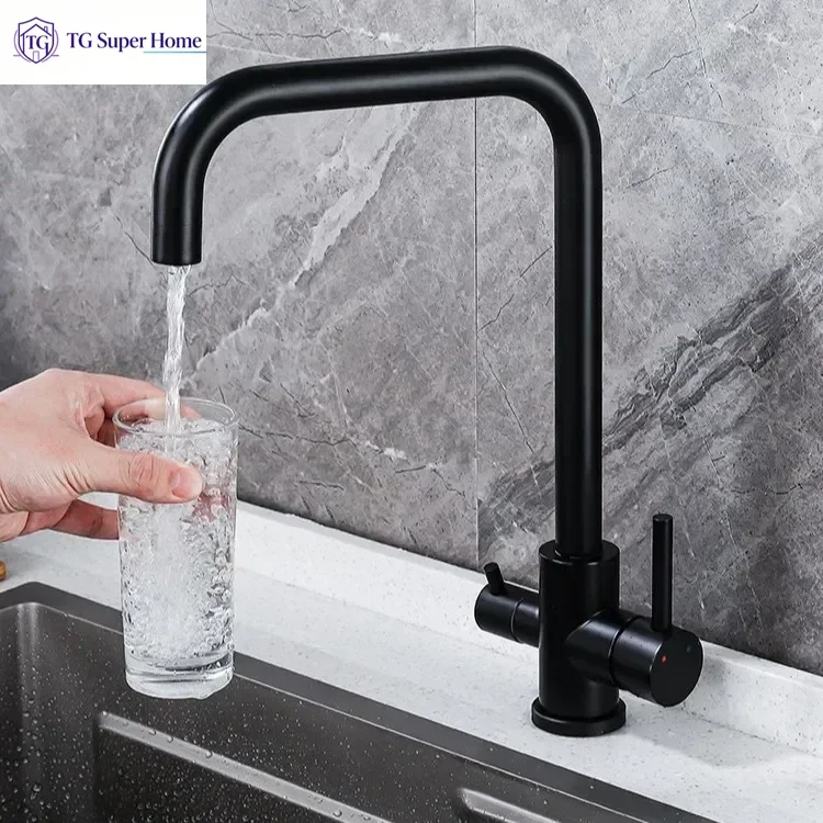 Black Stainless Steel Kitchen Sink Tap for Domestic Use Hot and Cold Water Basin with European-Style Splash Guard