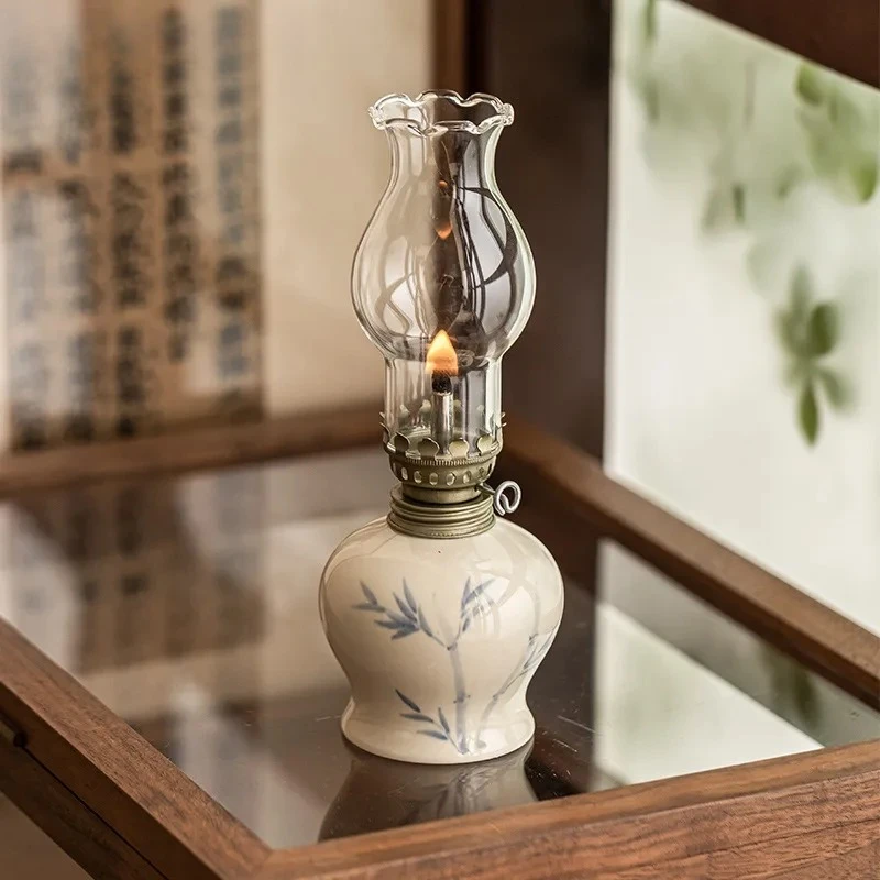 Hand Drawn Flower Oil Lamp Candle Holder Candle Holder Antique Style Oil Lamp Indoor Lamp Home Decoration