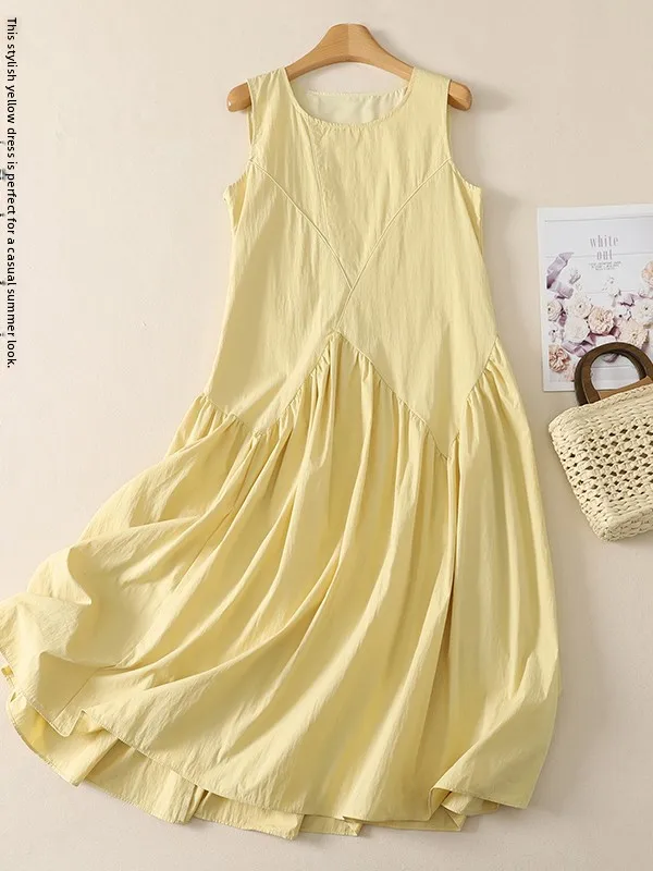 

High-End Women's Sleeveless Vacation Dress Asymmetrical High-Waist Loose Long Skirt Summer Fashion plus Size A-Line Gown