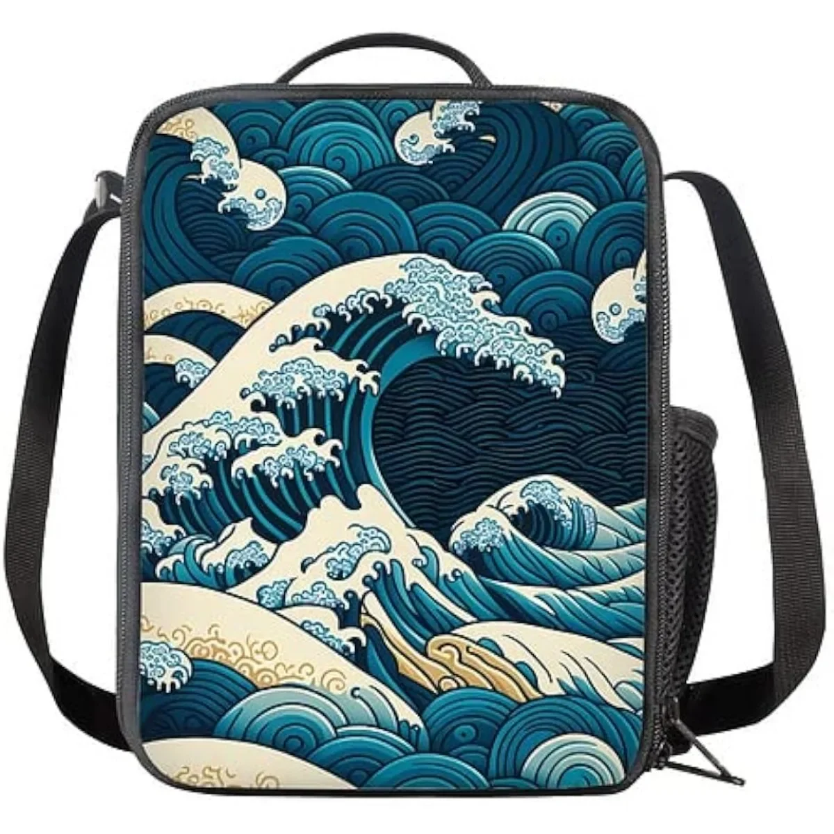 Japanese Big Wave Art Lunch Bag for Women Men Cooler Tote Lunch Box Reusable Insulated Food Container Portable Bag for Outdoor