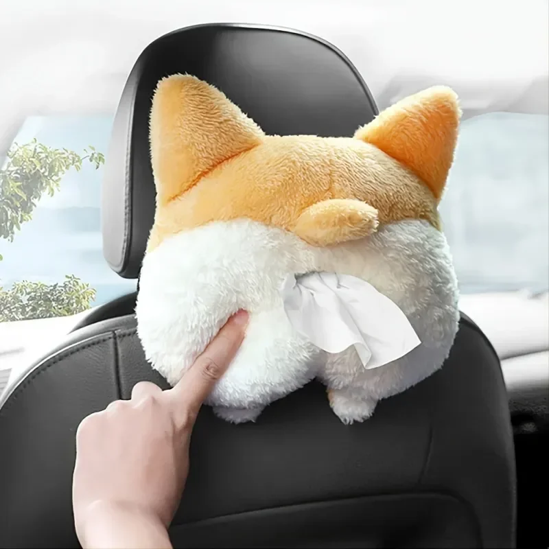 1Pc Cute Corgi Car Tissue Box Soft Cartoon Paper Napkin Case Cute Animals Car Paper Boxes Lovely Napkin Holder for Car Seat