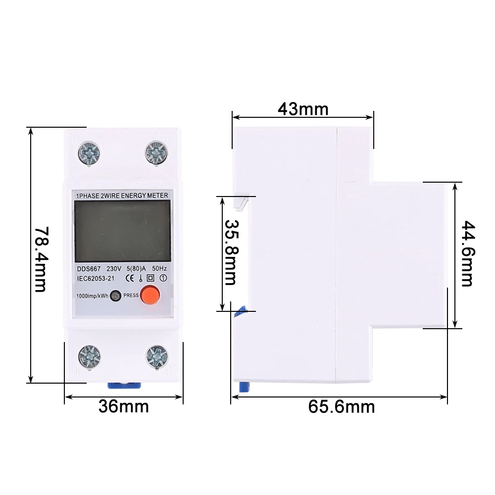 220V 230V Electric Din Rail Reset Button Single Phase LCD Digital Display Wattmeter Power Consumption Energy Electric Meter kWh